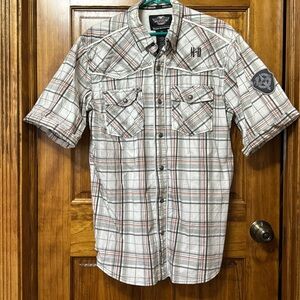 Harley Davidson men’s large tall button down (snaps) short sleeve shirt